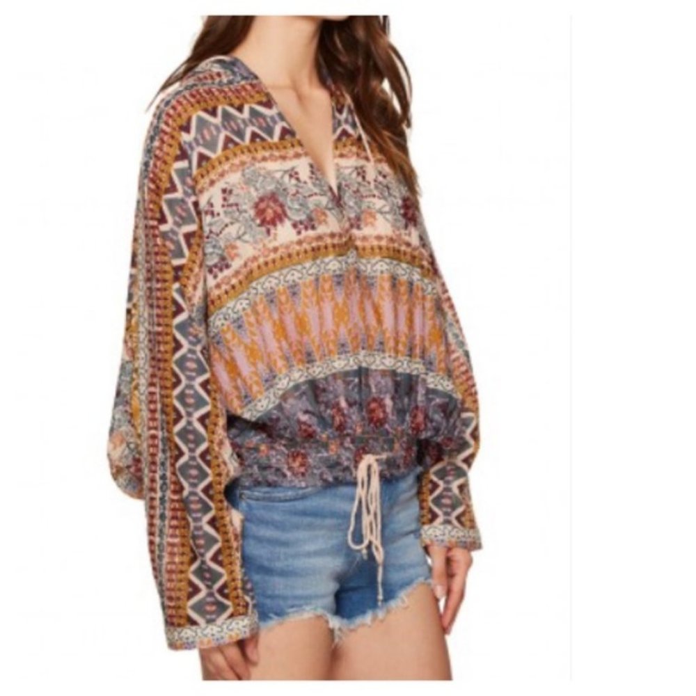 Free People Hold On Tight Gauze Hooded Pullover Top Size XS Oversized